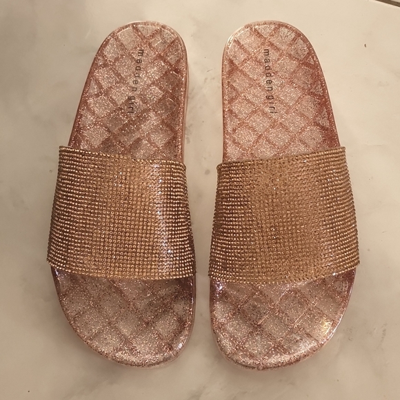 Madden Girl Jello Blush Bronze Glitter Stones Bling Jelly Slides Sandals 7 9 - Picture 2 of 16